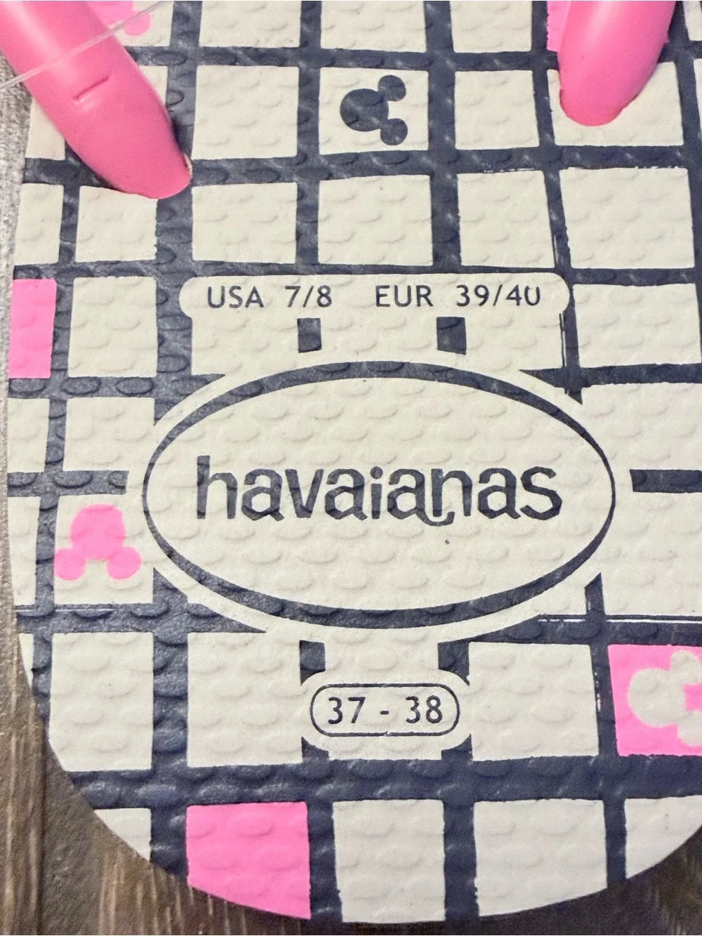 Havaianas Pink & Black Disney Mickey Grid Flip Flops